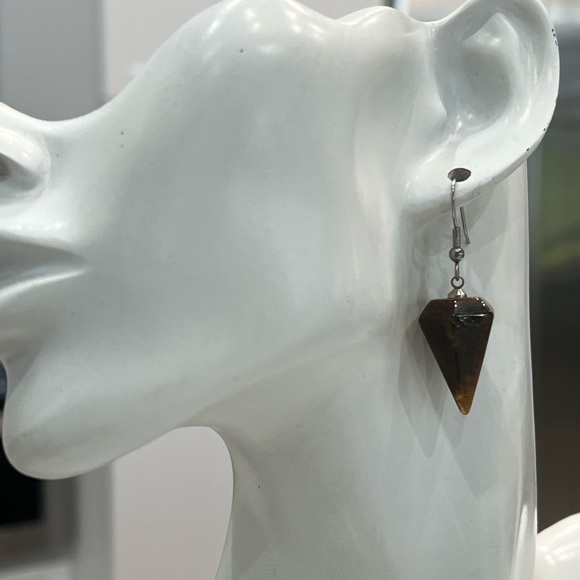 South African Tiger’s Eye Hexagonal Silver Drop Earrings - Picture 2 of 11